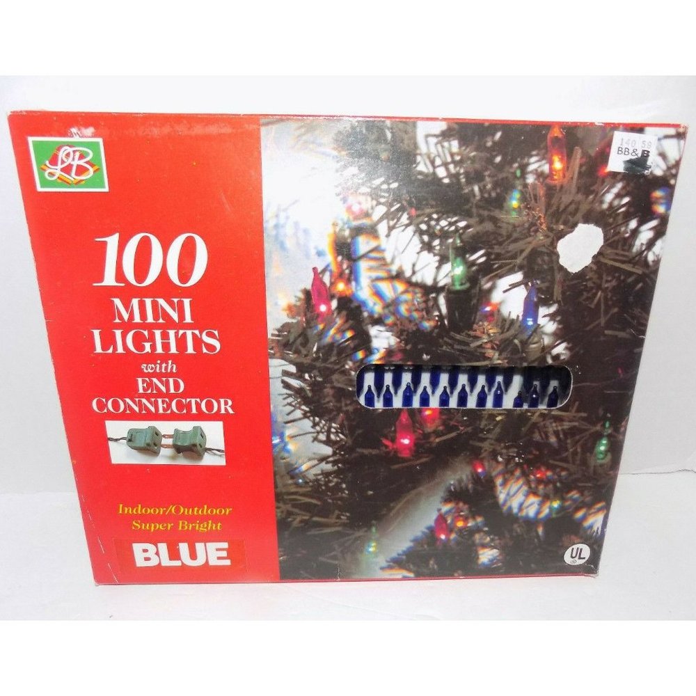 Vintage 100 Blue Christmas Mini Light Set With Green Wire
